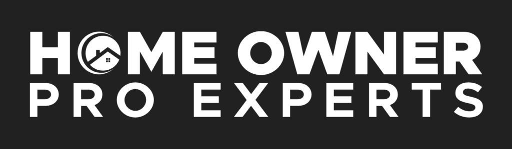 Home Owner Pro Experts logo displayed in white text on a dark background, featuring a circular house icon integrated into the letter O.