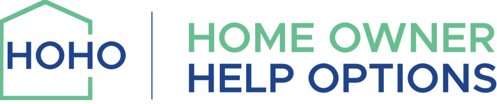 Home Owner Help Options logo showing a stylized house outline containing the letters ‘HOHO’ in blue, separated by a vertical line from the words ‘Home Owner’ in green and ‘Help Options’ in blue.